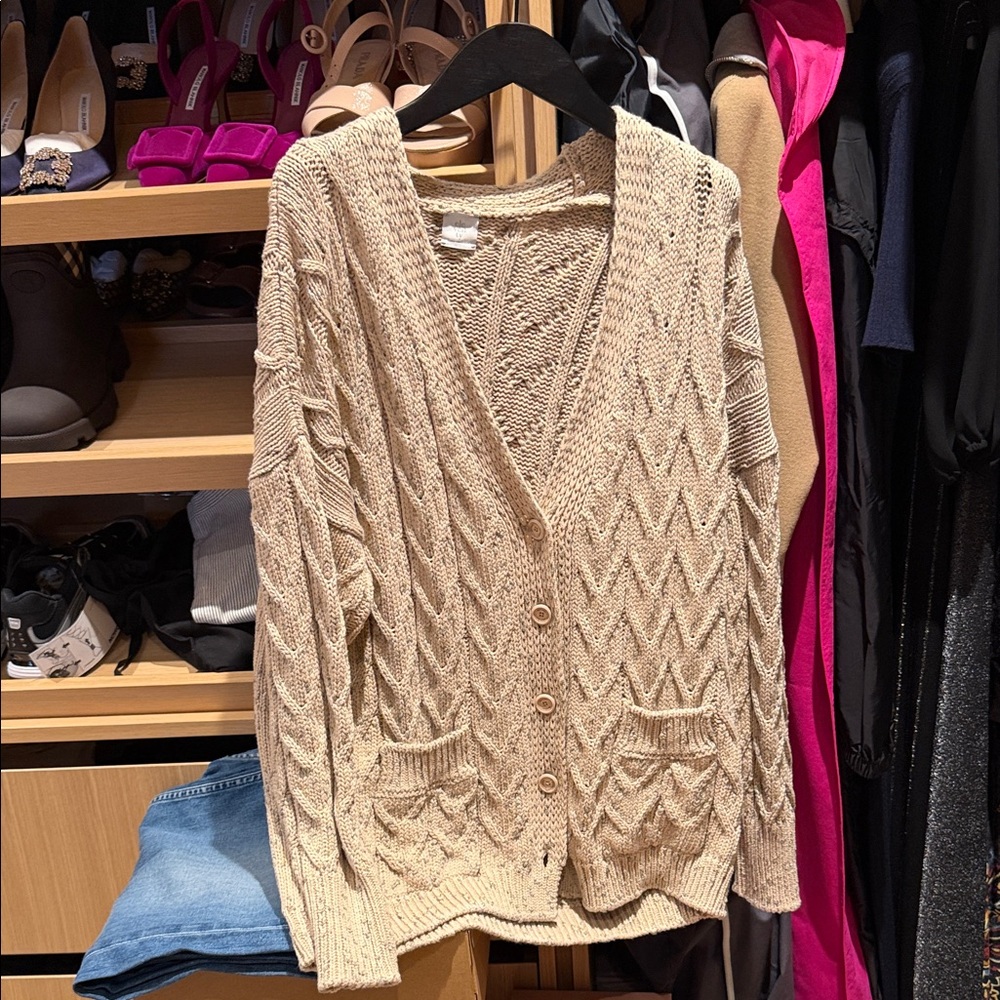 Eleventy Women’s Cream Cable Knit Button-Front Cardigan Sweater